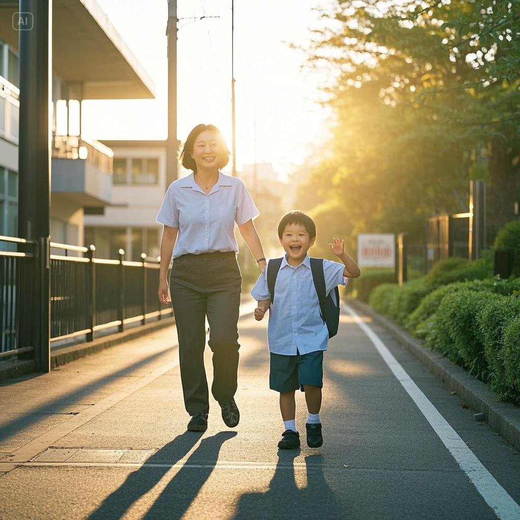 엄마와 학교가는 아이