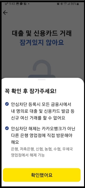 카카오뱅크 여신거래 안심차단 서비스 신청방법