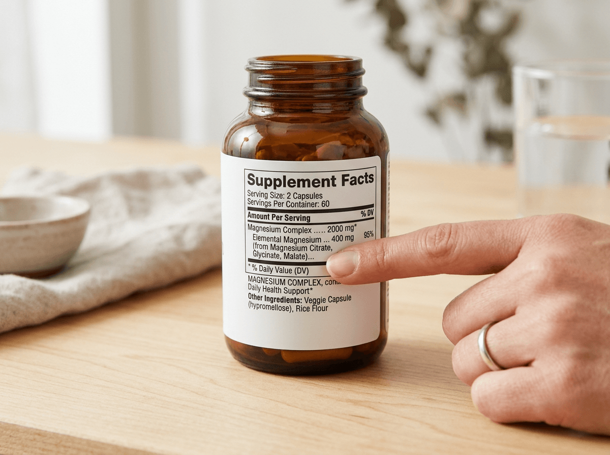 원소 마그네슘 함량과 1회 섭취량을 라벨에서 확인하는 예시 이미지