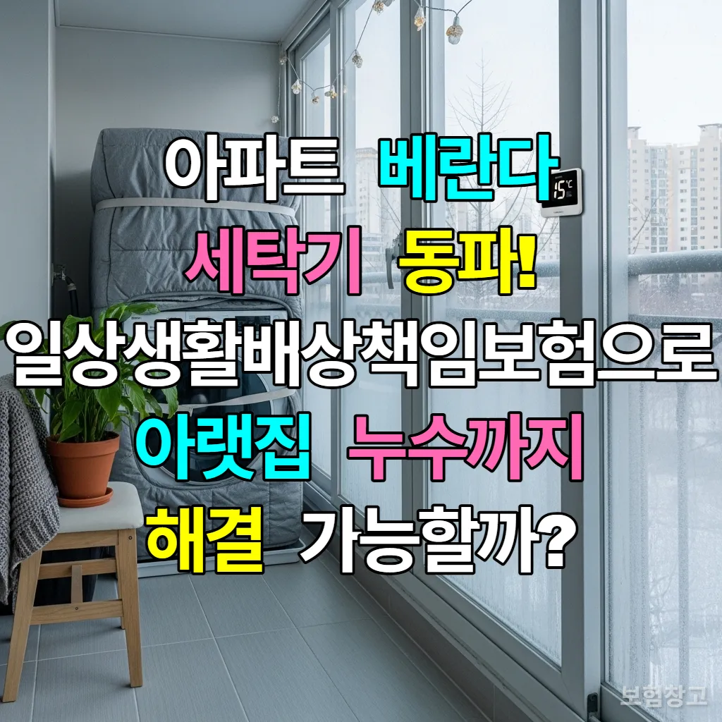 한국 아파트 베란다에 설치된 세탁기와 겨울철 동파 방지를 위해 단열 처리된 모습