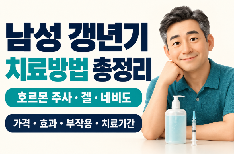 남성 갱년기 치료방법 총정리|남성호르몬 주사·겔·네비도 가격·효과·부작용·치료기간