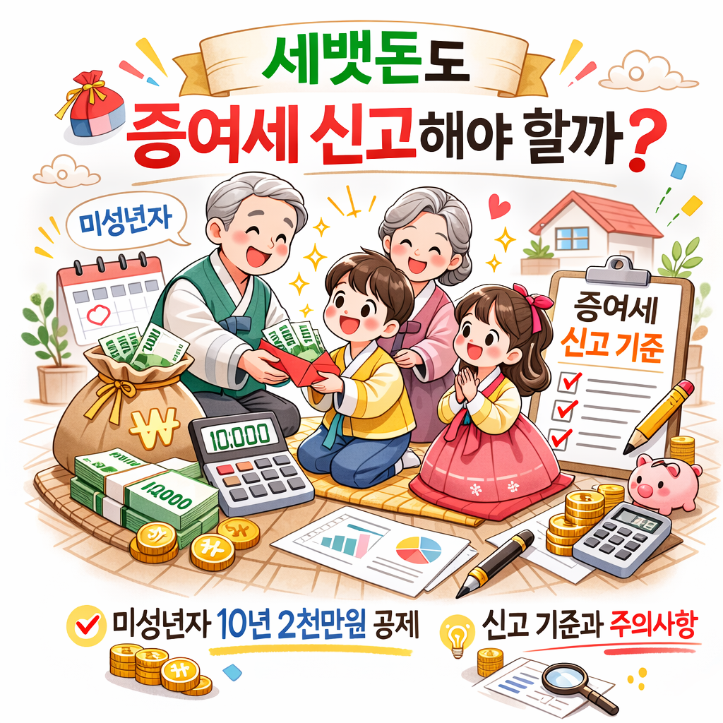 세뱃돈도 증여세 신고해야 할까?|미성년자 10년 2천만원 공제, 신고 기준과 주의사항 총정리