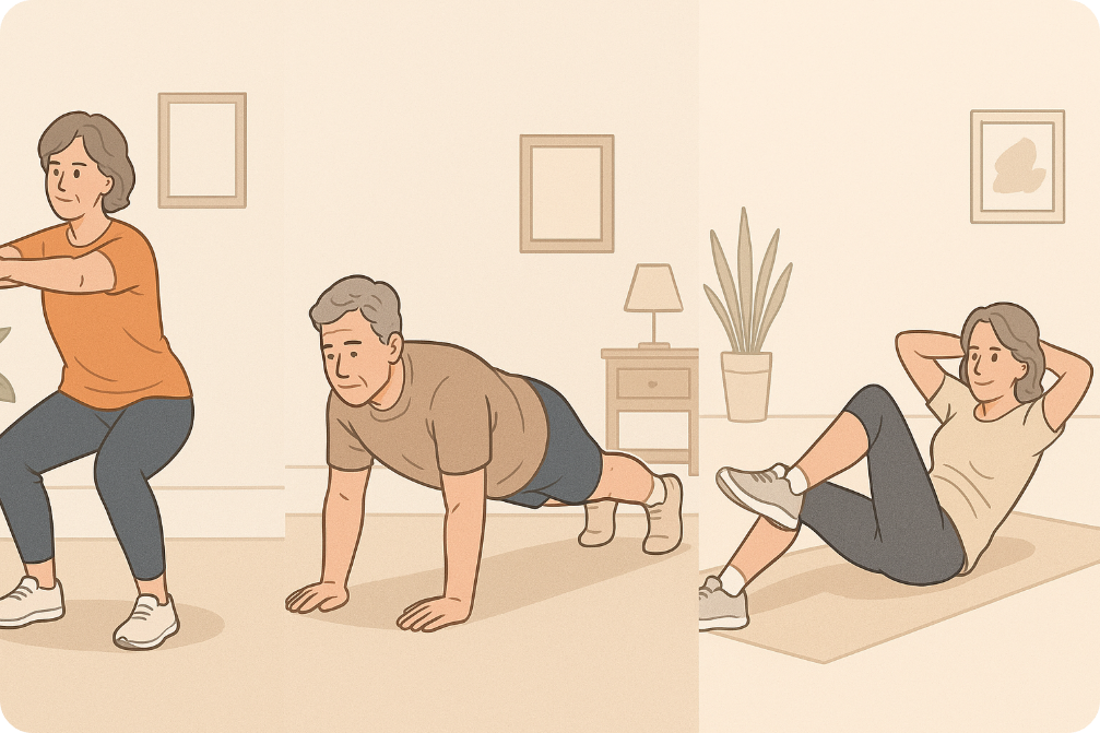 홈트레이닝하는 중년 남녀