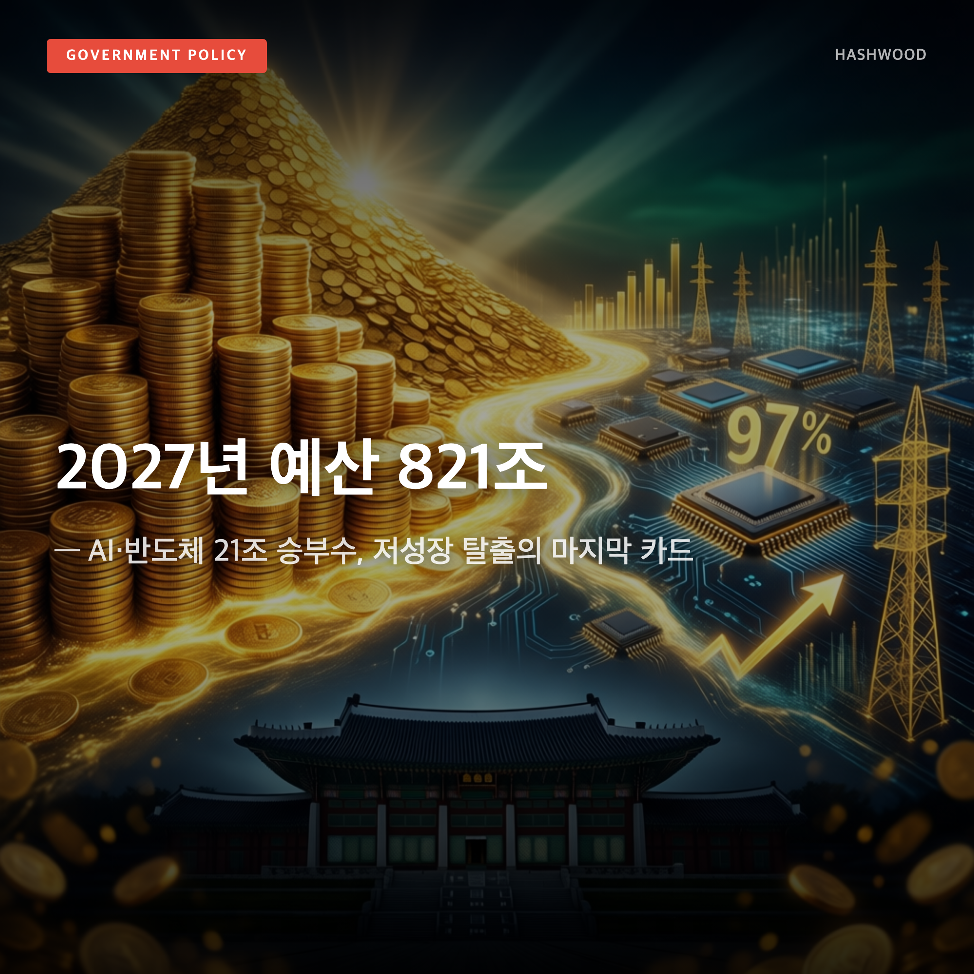 그림: 2027년 예산 821조 — — AI·반도체 21조 승부수, 저성장 탈출의 마지막 카드