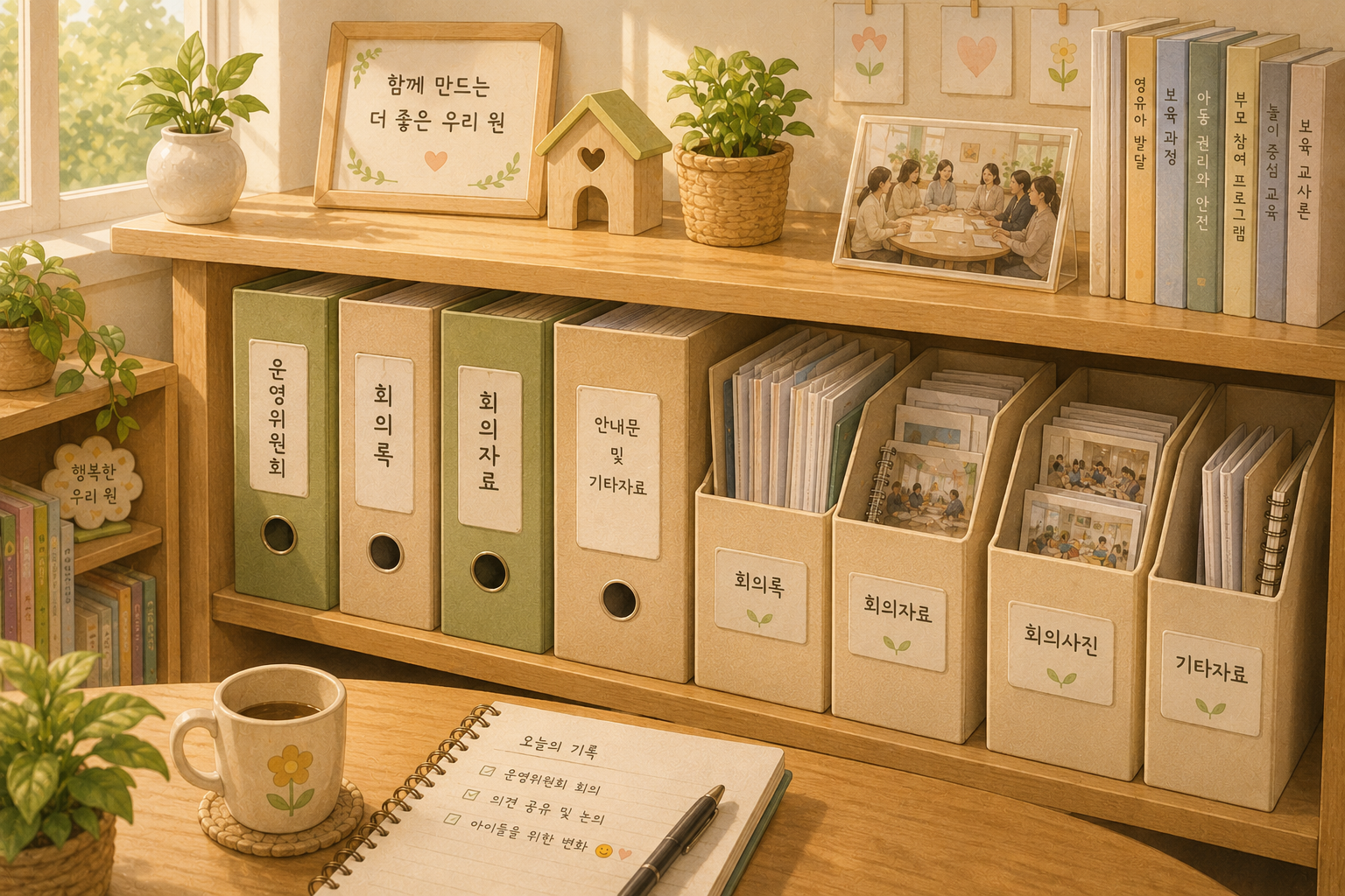 햇살 가득한 따뜻한 사무실 공간