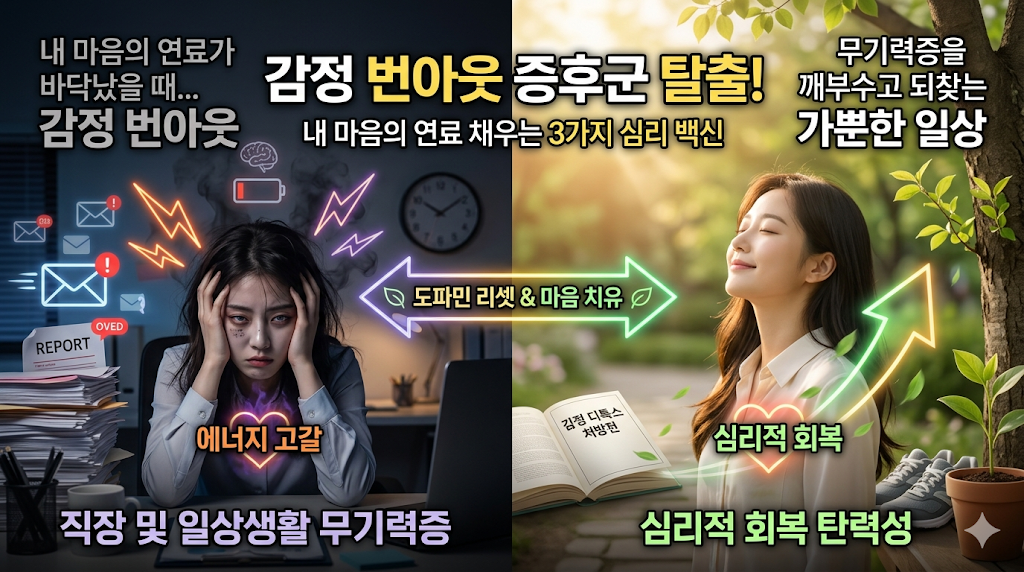 감정 번아웃 증후군: 내 마음의 연료가 바닥났을 때, 무기력증을 깨부수고 심리적 회복 탄력성을 되찾는 3가지 처방전