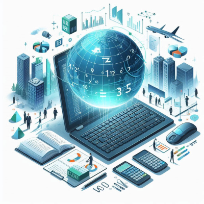 다양한 사무 용품과 데이터 분석 아이콘이 그려진 일러스트