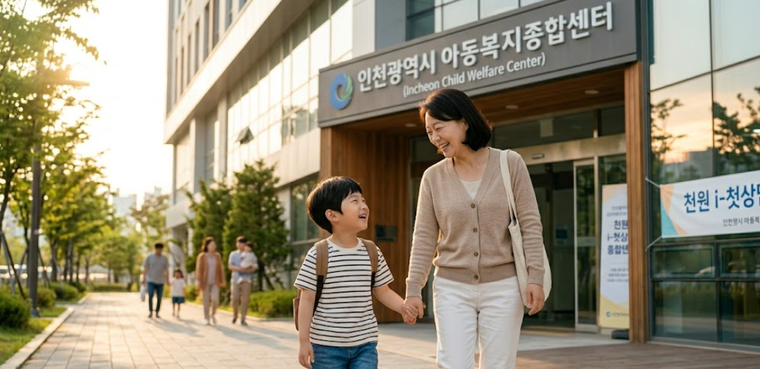 상담 후 환하게 웃으며 센터를 나서는 모녀의 모습