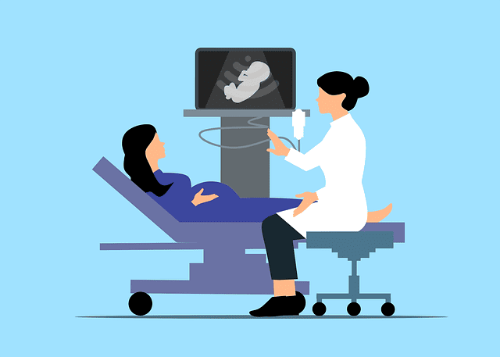 초음파검사중인의사와환자