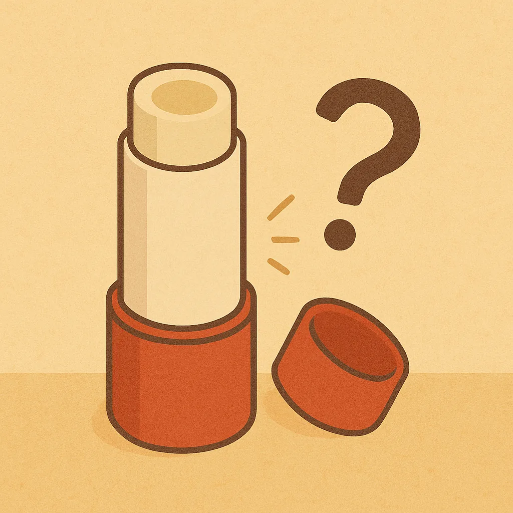 다-쓴-립밤을-언제까지-사용할-수-있는지에-대한-호기심을-표현한-일러스트-빨간-뚜껑과-남은-립밤-그리고-물음표로-연출된-구성