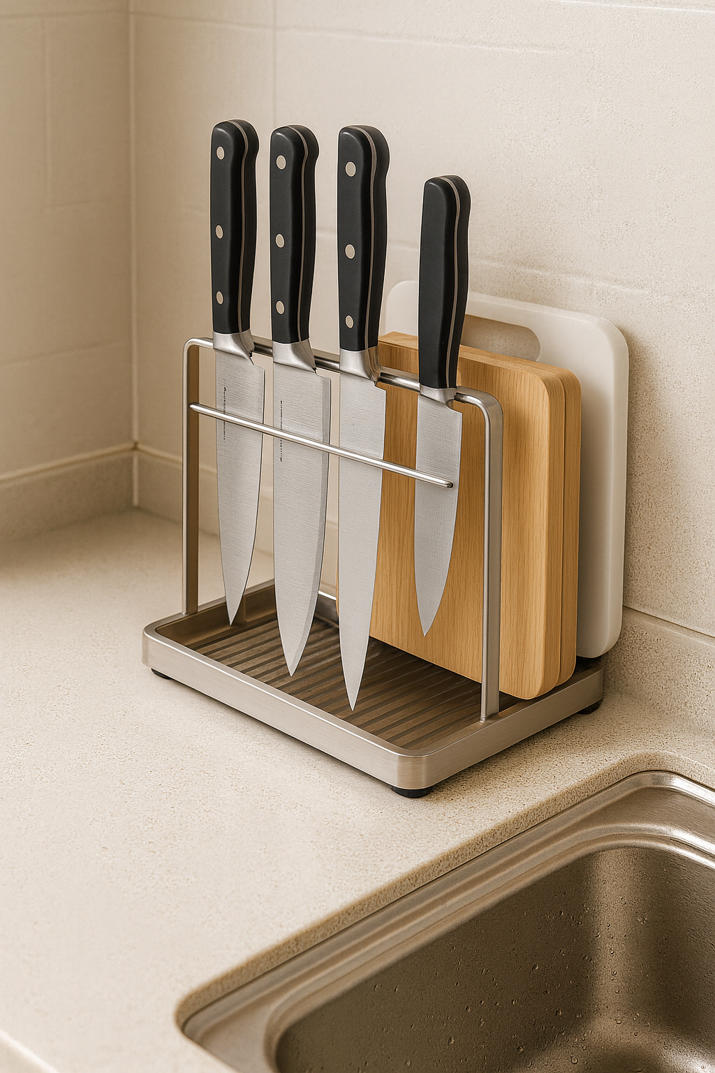 칼과 도마가 정리된 거치대