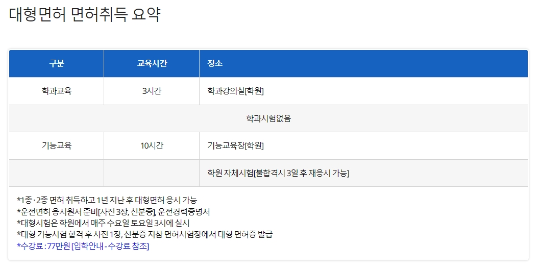 대형 면허 기능 시험 코스장 전경