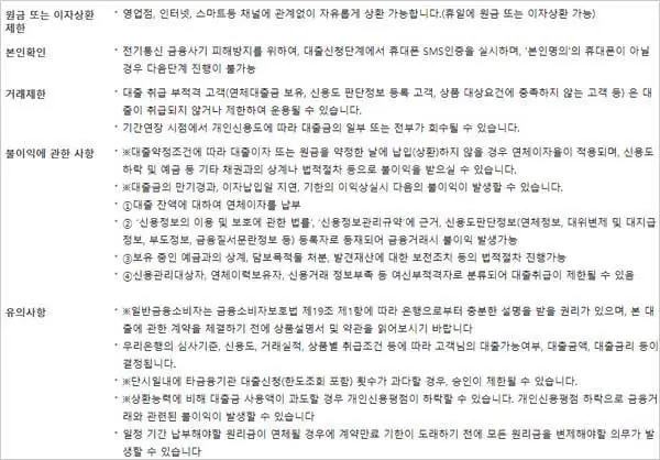 우리은행-신용대출-유의사항- 설명-이미지