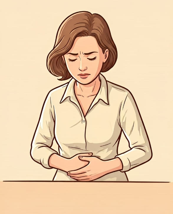 아랫배 통증으로 아파하는 여성의 모습- 방광염 증상