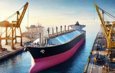 조선소에서 배가 들어오는 모습