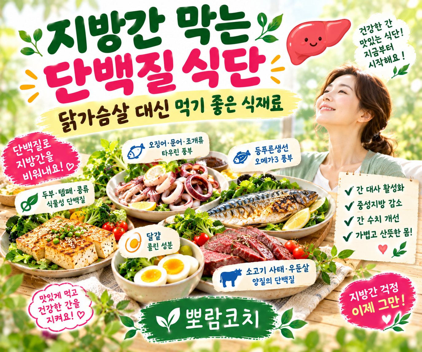 노릇하게 구워진 두부와 신선한 오징어 숙회가 정갈하게 차려진 단백질 건강 식탁