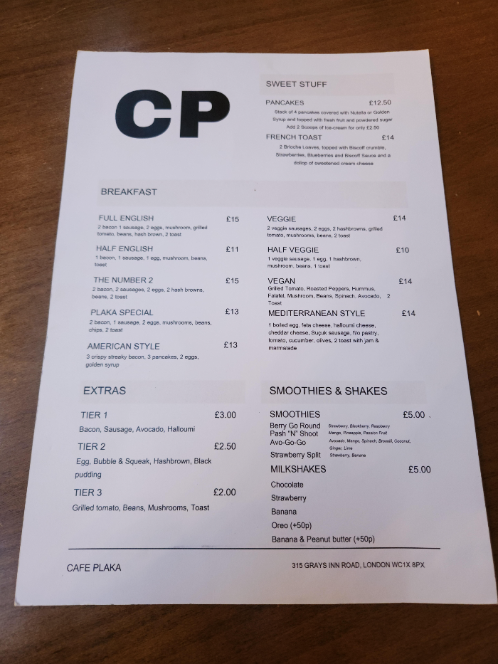 Cafe Plaka&amp;#39;s menu page 1
