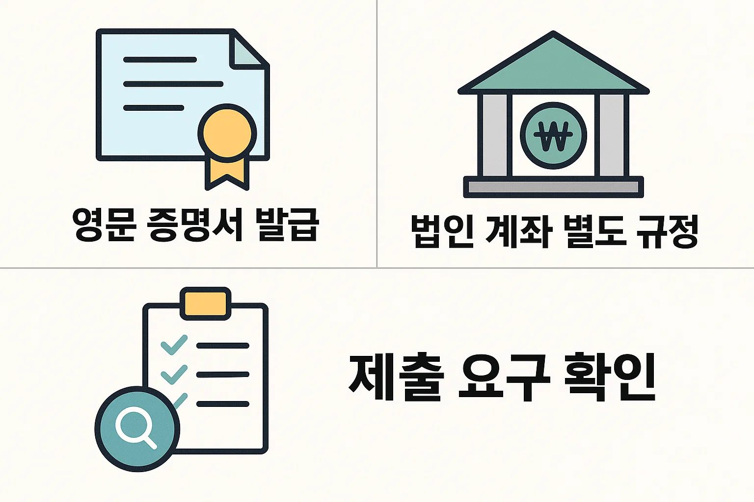 카카오뱅크 예금 잔액증명서의 영문 발급 가능 여부, 법인 계좌 규정, 제출조건 확인 등 실무에서 필요한 핵심 팁을 담은 인포그래픽