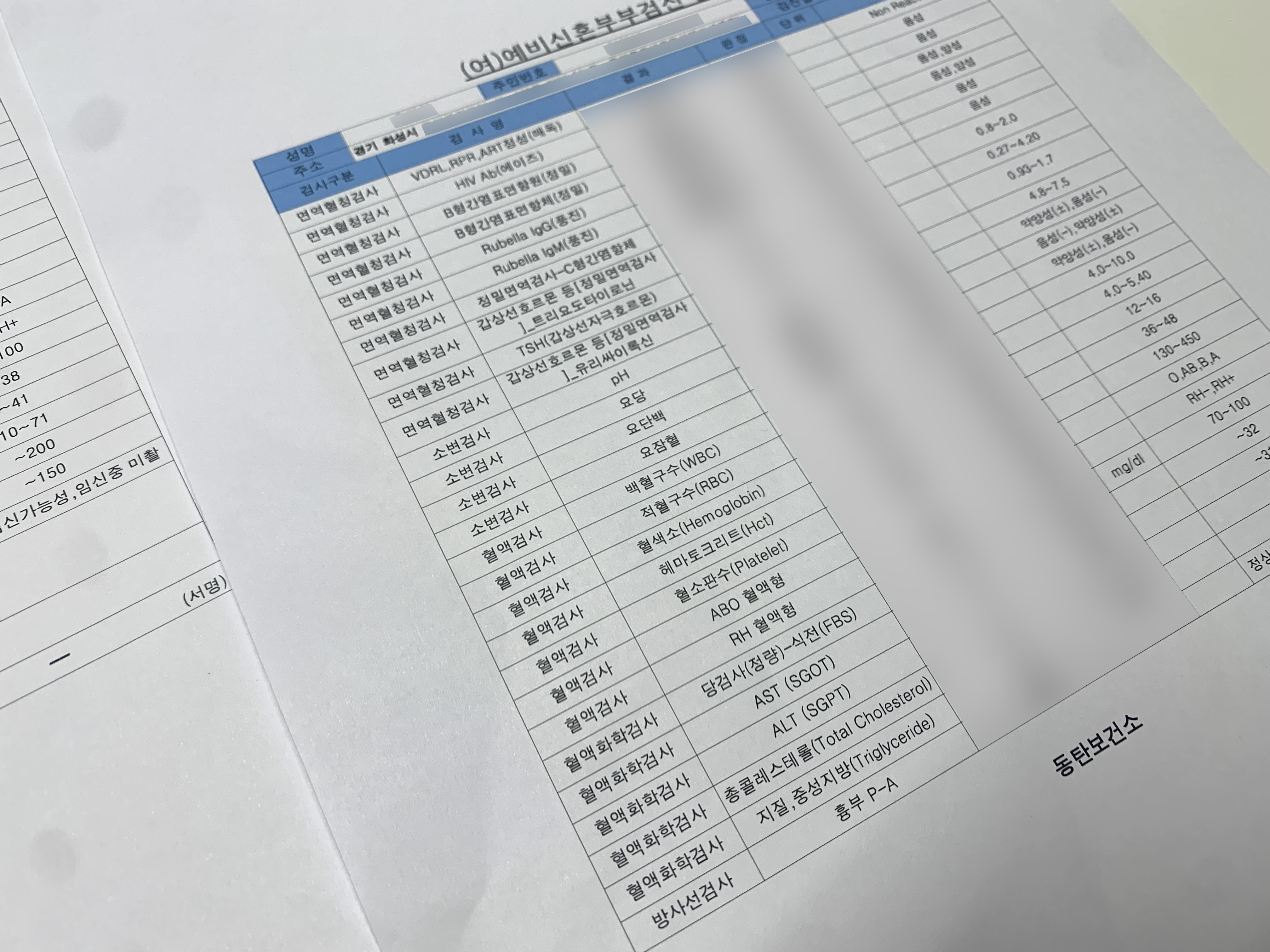 화성시 동탄 보건소 신혼부부 건강검진 산전검사 신청 방법, 검사항목
