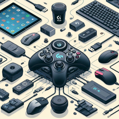 다양한 로지텍 게이밍 기기들이 정렬된 모습.