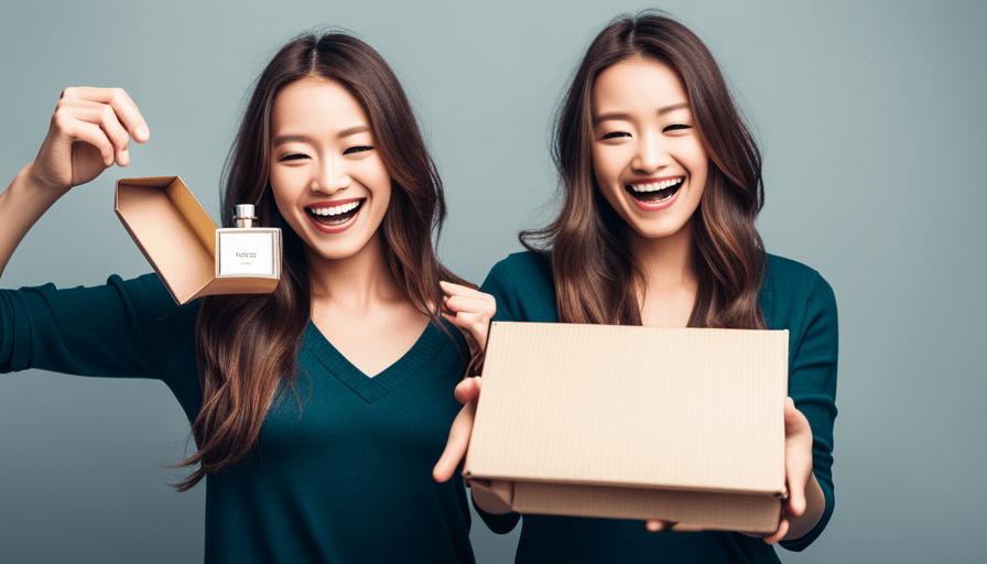 향수 선물 받고 활짝 웃는 여성