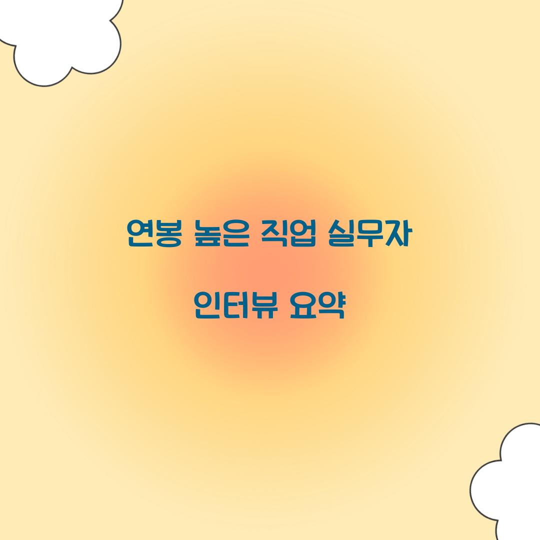 연봉 높은 직업 실무자 인터뷰 요약