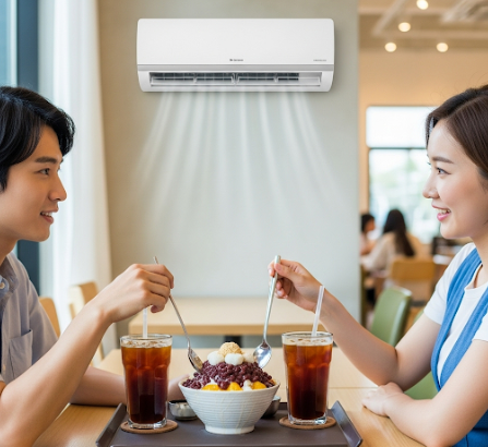 시원한 에어컨 밑에서 팥빙수와 냉커피를 주문한 커플