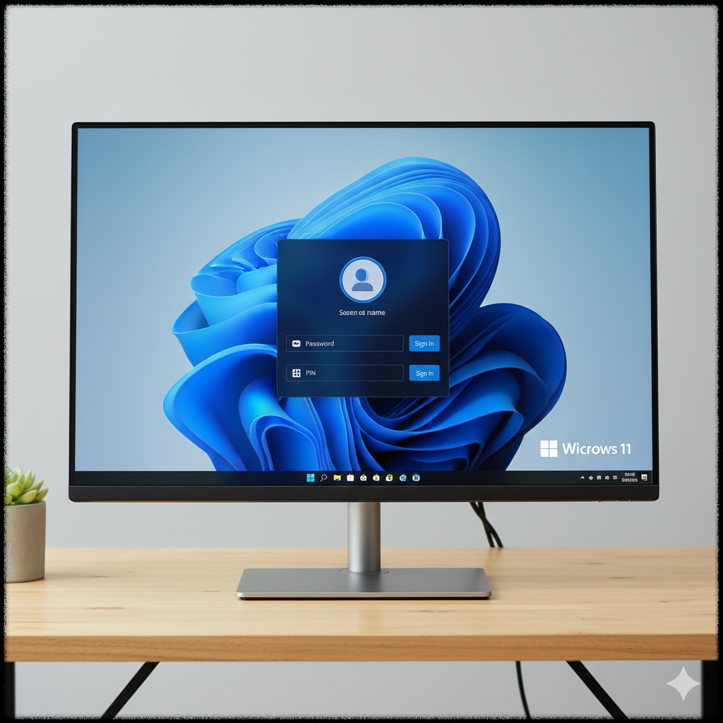 윈도우 11에서 비밀번호와 PIN 로그인 화면이 표시된 모습