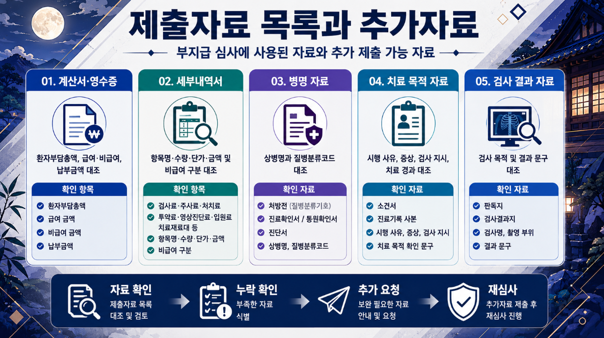 약관 조항과 면책 사유를 보상하는 손해, 보상하지 않는 사항, 특약 내역, 한도 및 부담 조항으로 정리한 인포그래픽