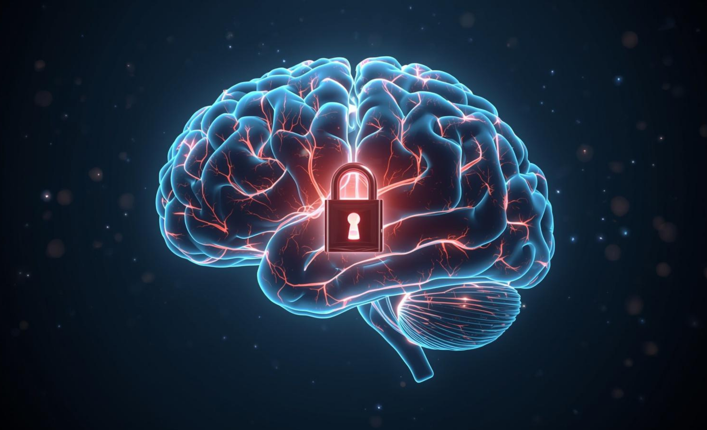 회피형 애착 유형의 닫힌 마음과 심리적 방어기제를 상징하는 뇌 구조 일러스트