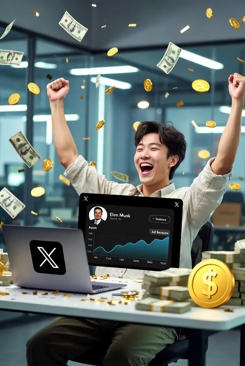 일론 머스크 X 트위터 광고 수익 창출로 기뻐하는 남자