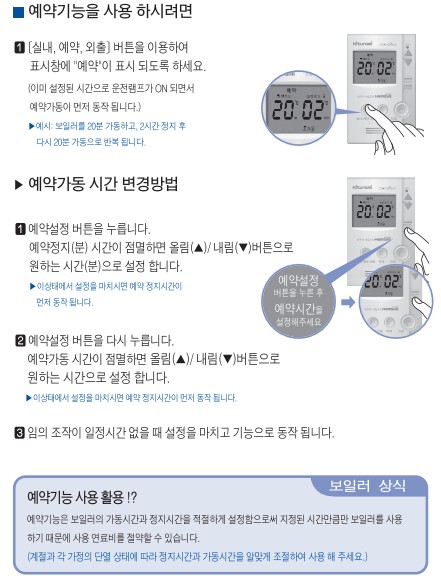 귀뚜라미보일러 사용설명서 - 4번 타는 가스보일러(CTR-5700 PLUS) 난방예약 사용방법, 설정방법