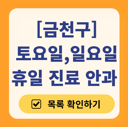 서울 금천구 일요일 문 여는 안과 목록 ❘ 토요일, 주말, 공휴일 진료 영업 병원 찾기