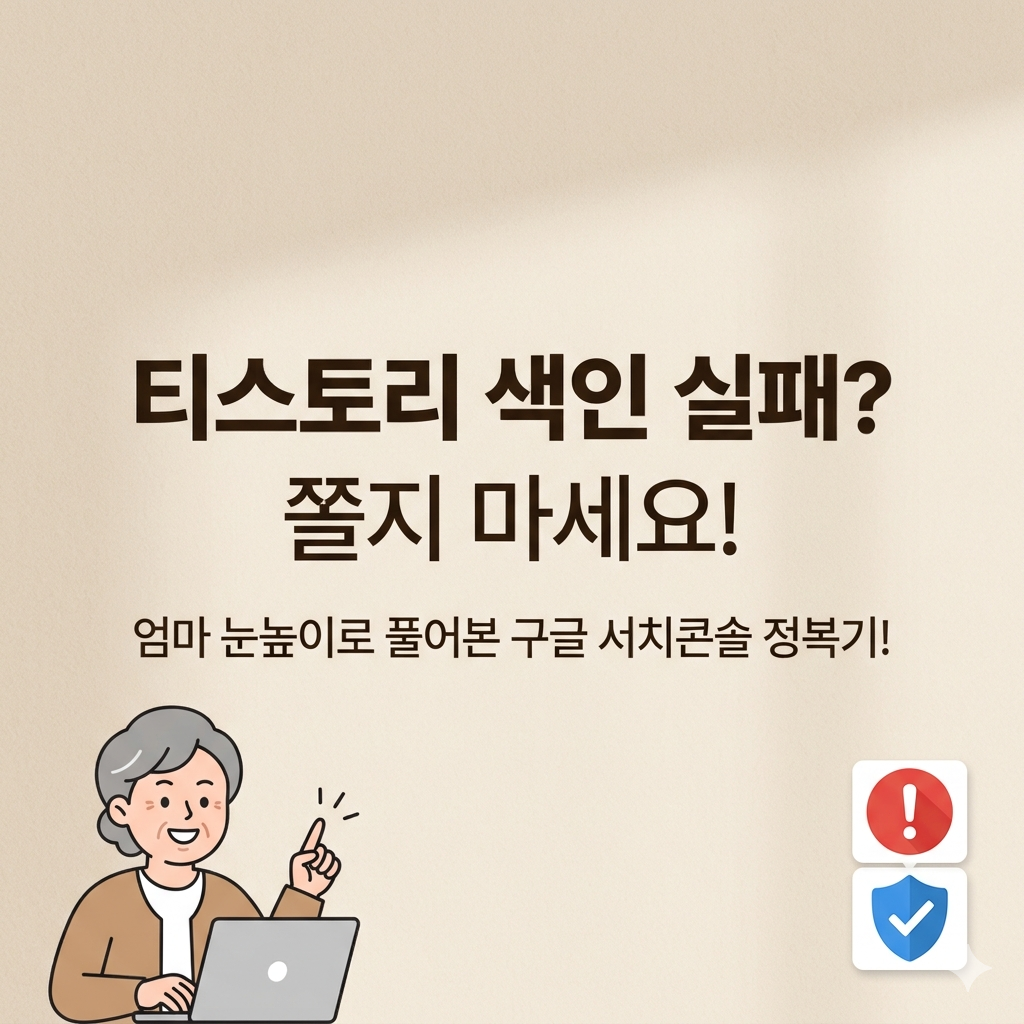 깔끔한 베이지 톤 배경에 큰 검은 글씨로 '티스토리 색인 실패? 쫄지 마세요!'라는 제목이 적힌 블로그 썸네일 이미지.