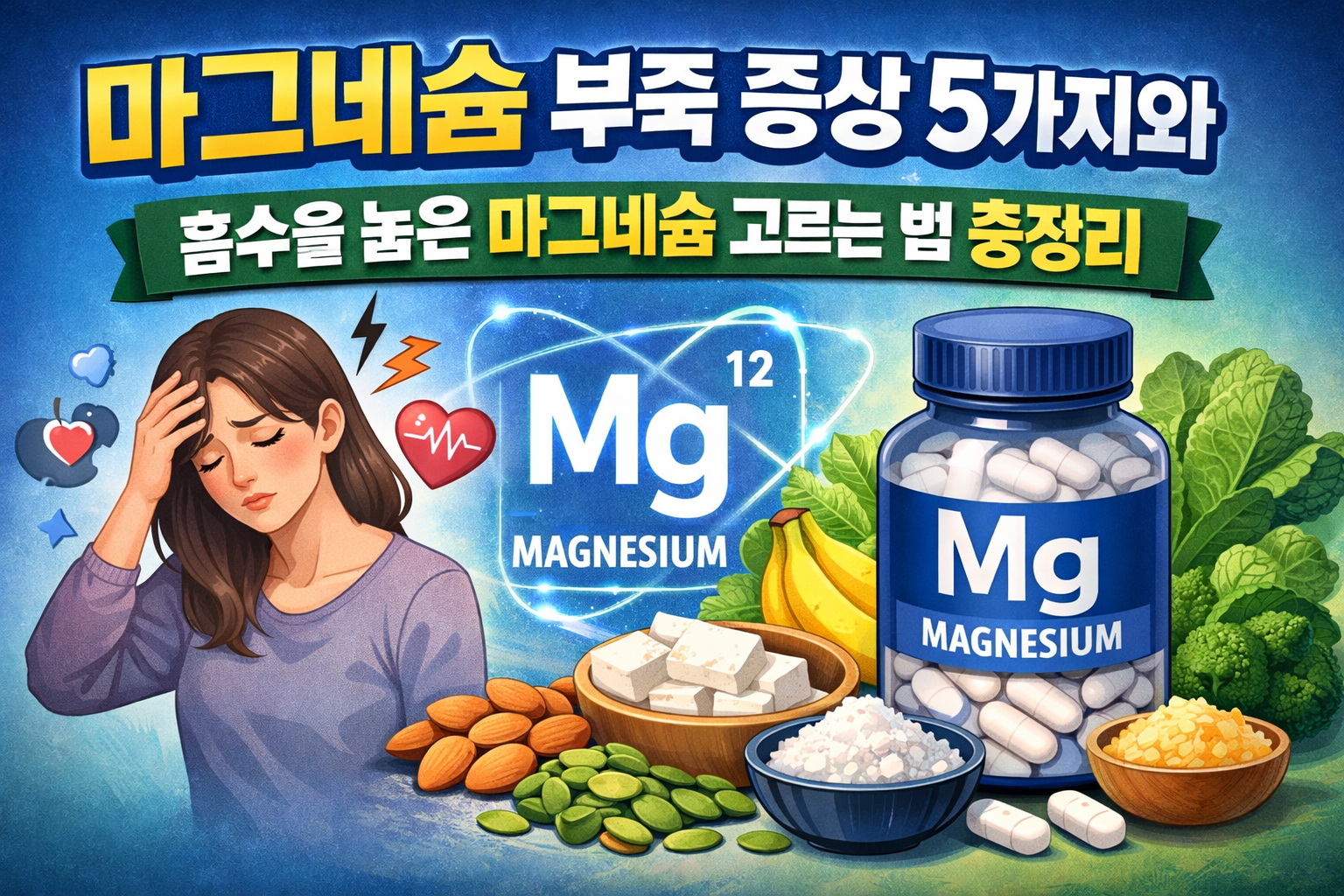 [마그네슘 부족 증상 및 흡수율 높은 종류 비교]