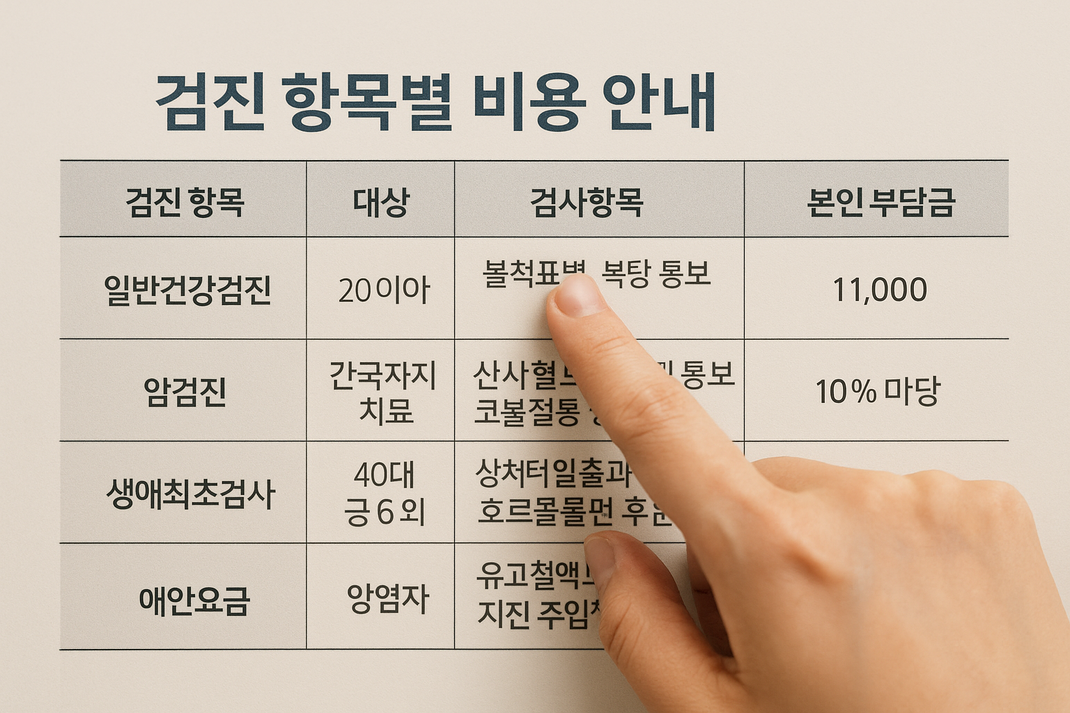 건강검진 비용을 살펴보는 손동작