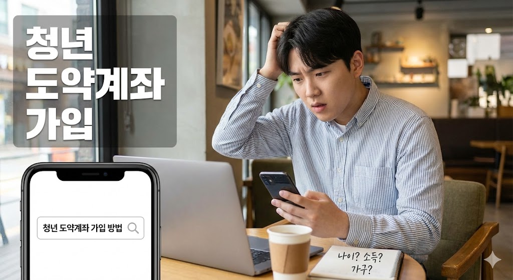 청년 도약계좌 가입 조건과 신청 방법을 궁금해하는 20대 사회초년생의 모습