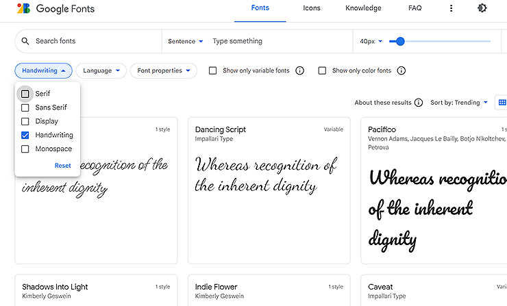 google-fonts-메인-화면