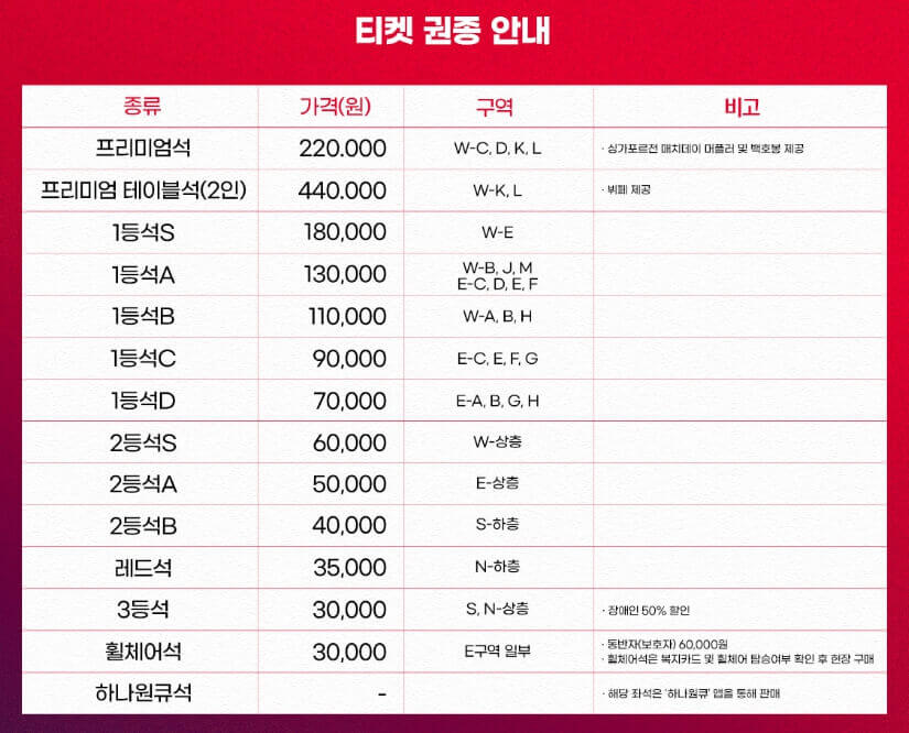 월드컵 예선전 티켓 안내