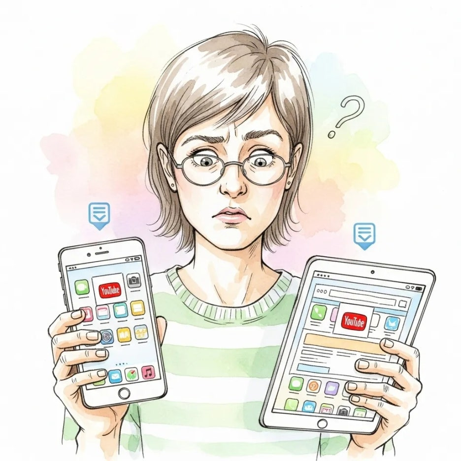 여러 기기로 유튜브 오류를 확인하는 사람