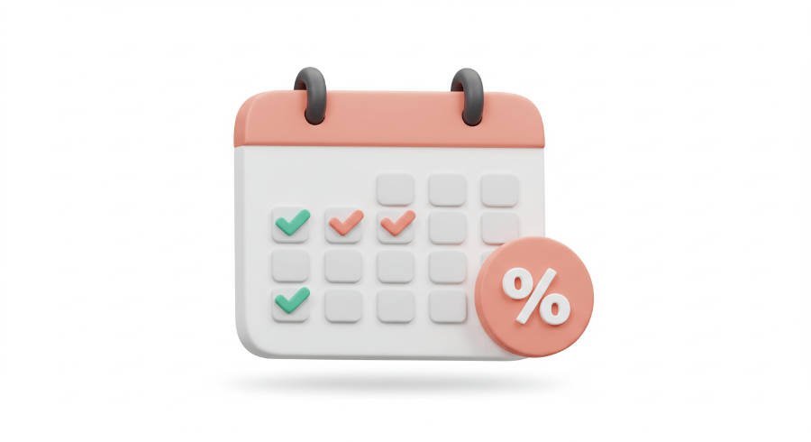 출석률 체크 개념을 표현한 캘린더 3D 아이콘