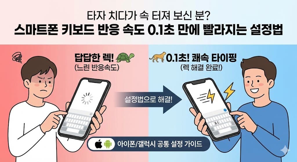 "타자 치다가 속 터져 보신 분?" 스마트폰 키보드 반응 속도 0.1초 만에 빨라지는 설정법 (아이폰/갤럭시 렉 해결)