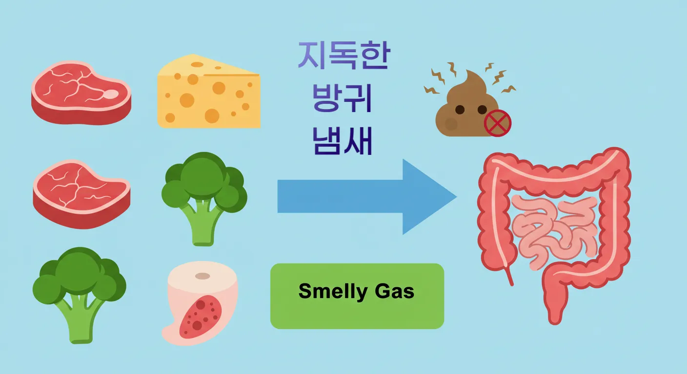 &quot;음식과 장 건강, 그리고 방귀 냄새의 연관성을 보여주는 인포그래픽&quot;