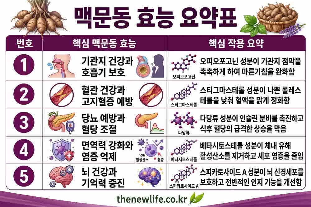 맥문동 효능 요약표