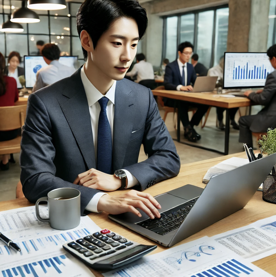 회계업무를 진행중인 모습