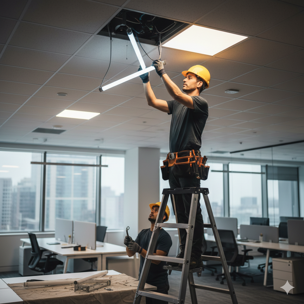 형광등 교체 하는 모습