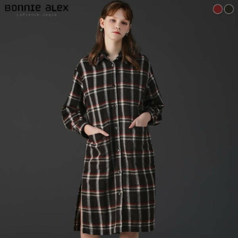 보니알렉스 보니알렉스BONNIE ALEX 체크 후드 탈착 셔츠 원피스