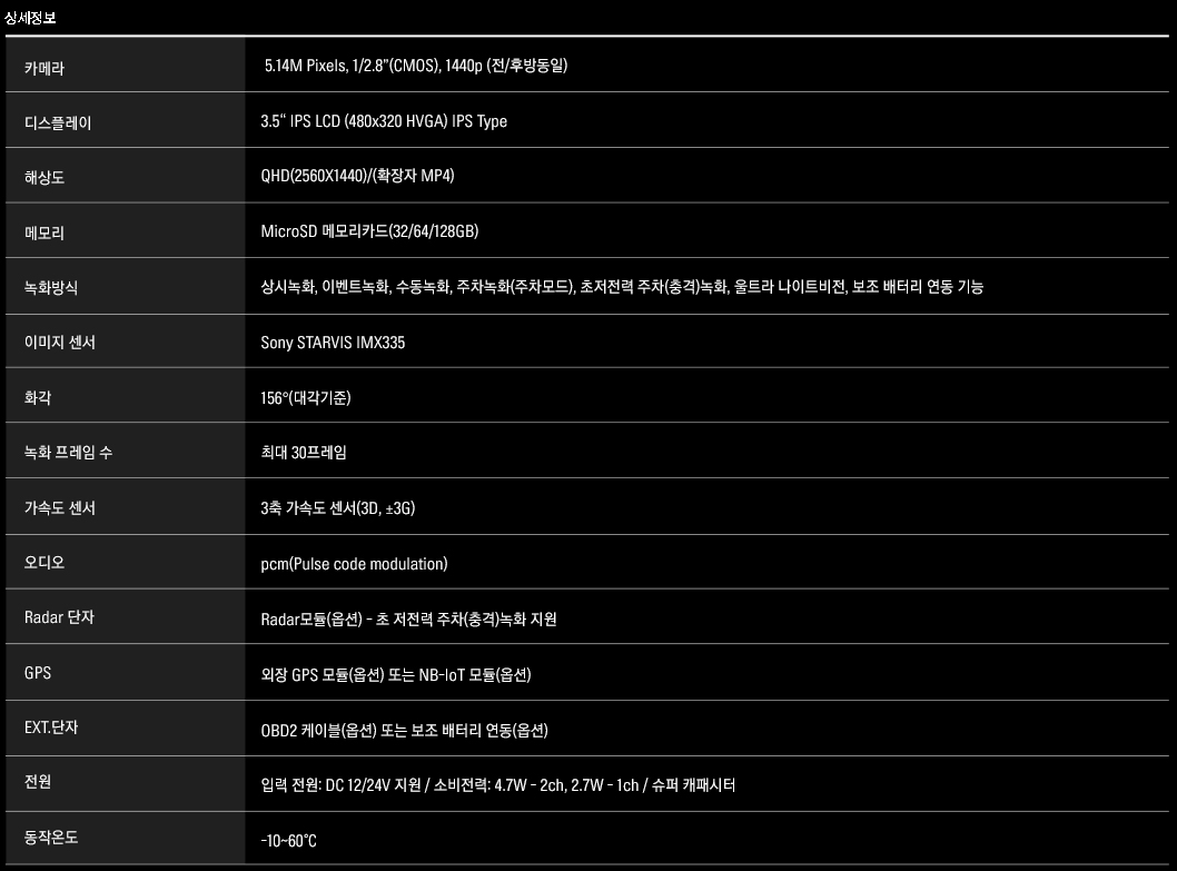 아이나비 QXD5000 상세 스펙