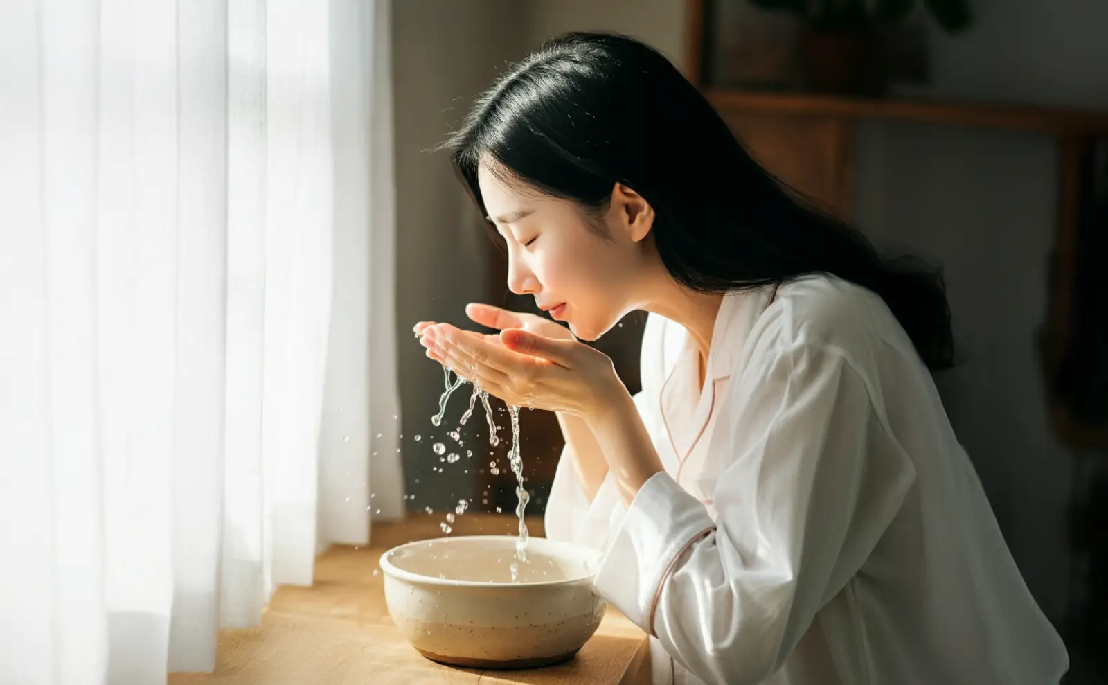 세수하는 여성