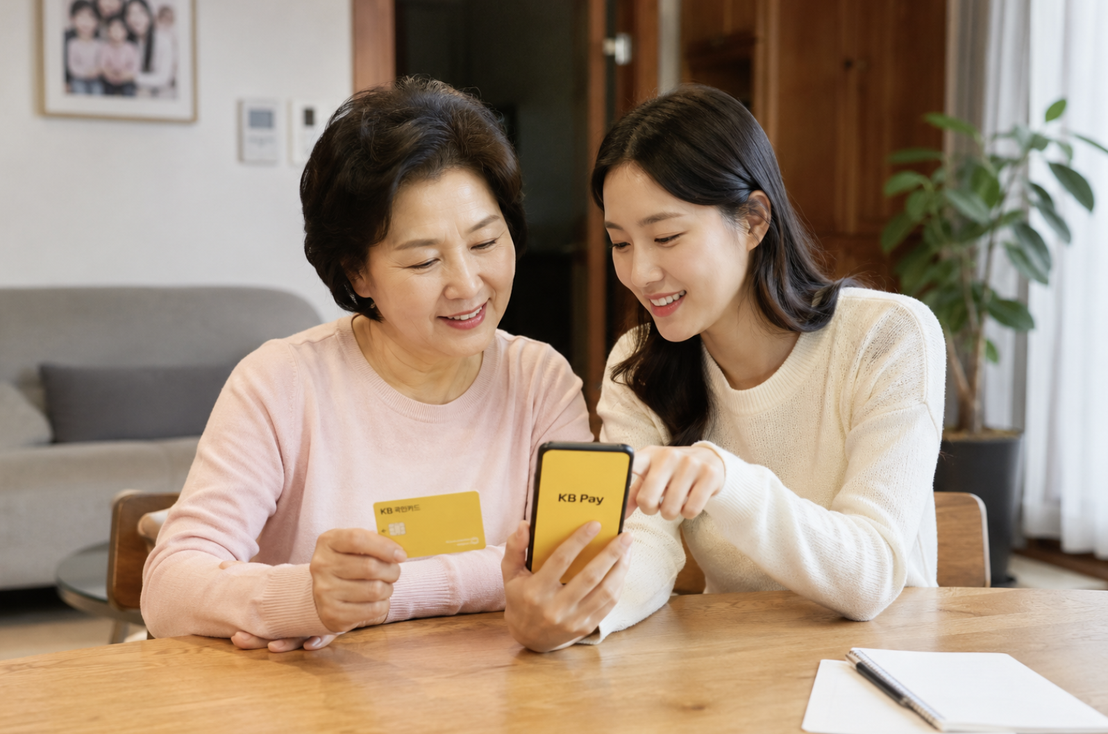 부모님 대신 국민카드 고유가 피해지원금 신청을 도와주는 실제 상황 예시 이미지입니다.